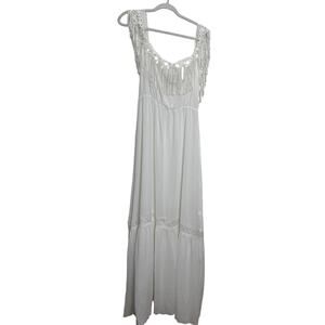 NWT Women's White Bridalvenus Sheer Lace Wedding Prom Boho Dress Sheer Medium